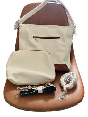 Cream Crossbody Bag Set with Detachable Pouch and Straps